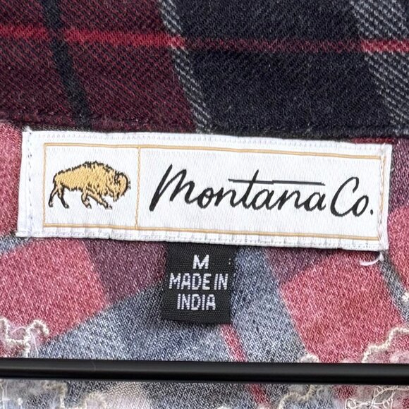 Montana Co. Womens Embroidered Plaid Tunic Shirt Medium Red/Black Cotton Blend - Picture 6 of 7